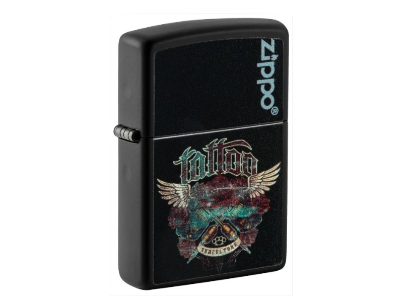 Zippo Tattoo Design fekete benzines öngyújtó – tetoválás stílusú mintával